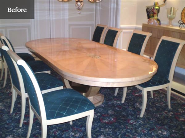 Oval table extended on both ends to create a longer and wider rectangular table